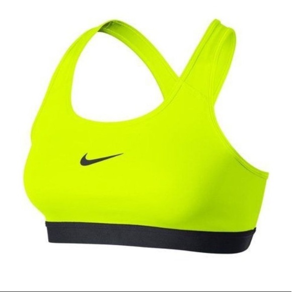 Nike Pro Dri-Fit Women's XS Neon Yellow Swoosh Logo Racerback Sports Bra - Picture 2 of 8